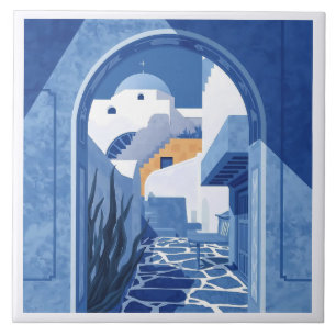 Azulejo Azul e Branco Santorini Mediterrâneo