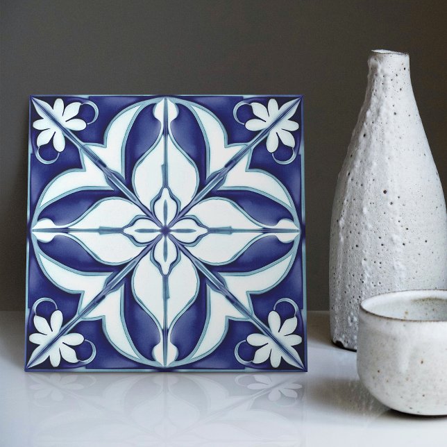 Azulejo Azul e Branco Simétrico Floral (Criador carregado)