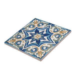 Azulejo azul e mosaico bege vintage em massa