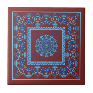 Azulejo Azul E Vermelho De Padrão Islâmico