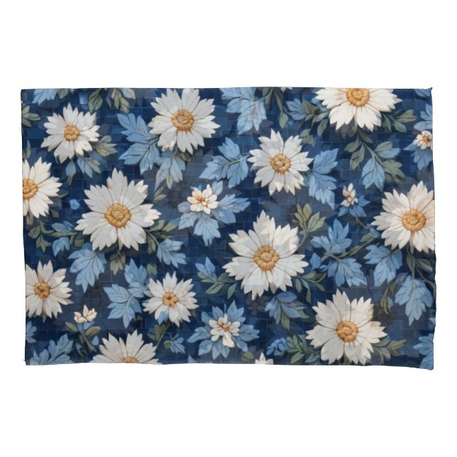 Azulejo Azul Escuro Floral Branco (Frente)