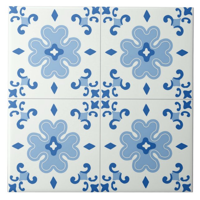 Azulejo Azul Floral Decorativo (Frente)