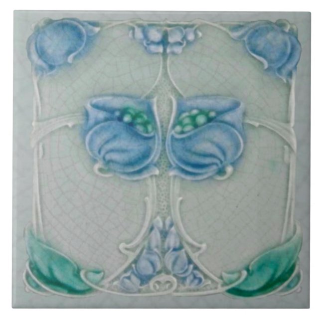 Azulejo Azul Floral Repro Marsden Art Nouveau 1905 (Frente)