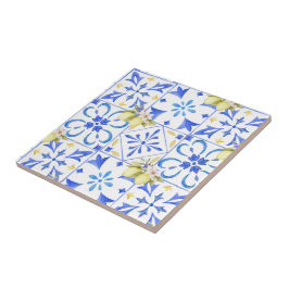 Azulejo Azul Francês País Padrão de Limão Cerâmico