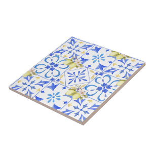 Azulejo Azul Francês País Padrão de Limão Cerâmico