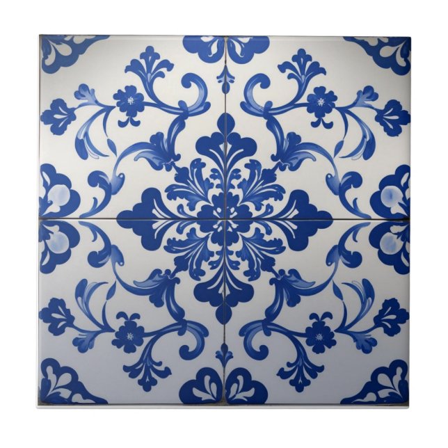 Azulejo Azul Índigo Português Lisboa Talavera  (Frente)