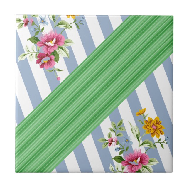 Azulejo Azul Listra Floral (Frente)