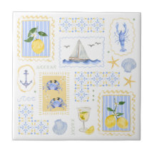 Azulejo Azul Mediterrâneo Limão Amarelo Costeiro