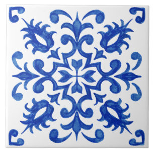 Azulejo azul português medalhão redondo central