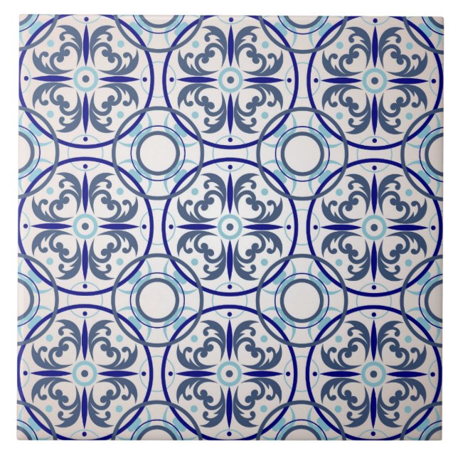 Azulejo azul retro do assoalho do teste padrão do (Frente)