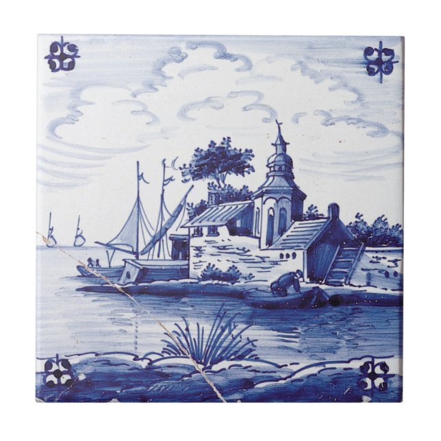 Azulejo azul tradicional holandês (Frente)