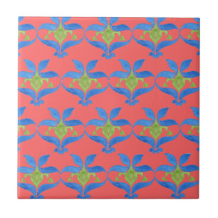 Azulejo azul, verde, vermelho do teste padrão de