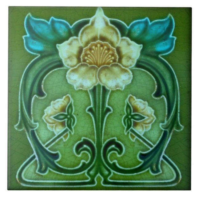 Azulejo Azulejo art nouveau estilo fogo decorativo (Frente)