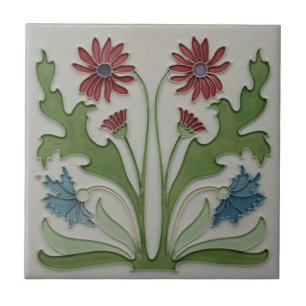 Azulejo - Azulejo Floral Art Nouveau Vermelho e Az