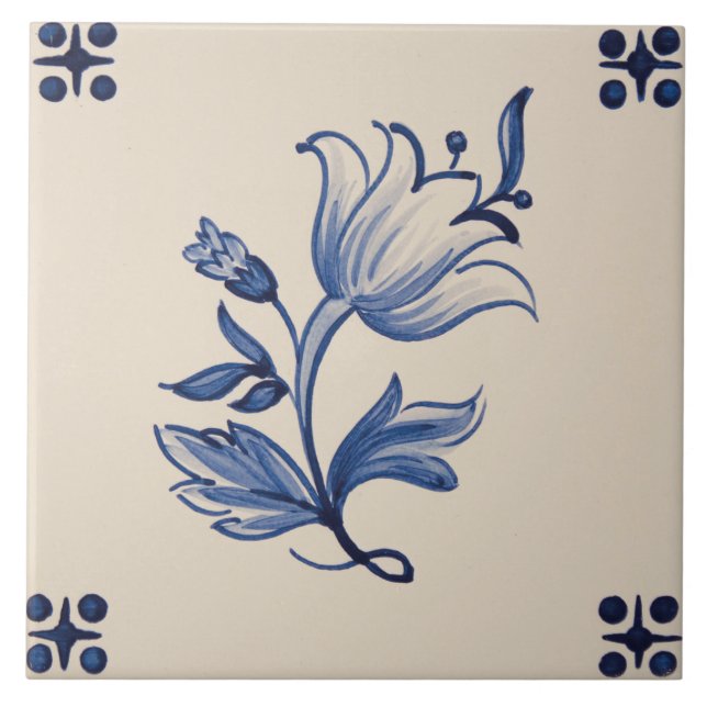 Azulejo - Azulejo Floral Azul e Marfim (Frente)