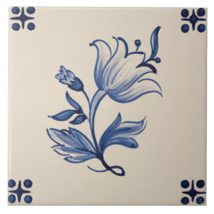Azulejo - Azulejo floral marfim e azul