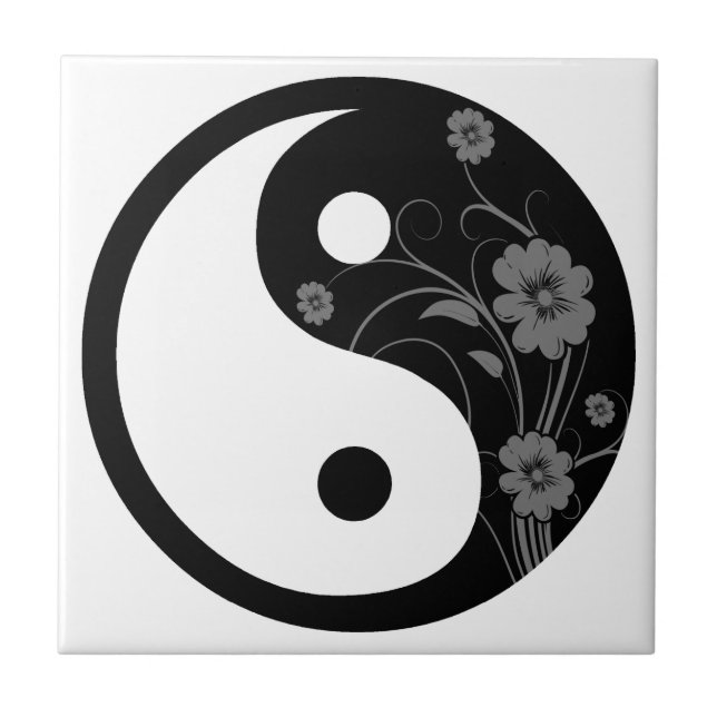 Azulejo Black Floral Yin Yang (Frente)