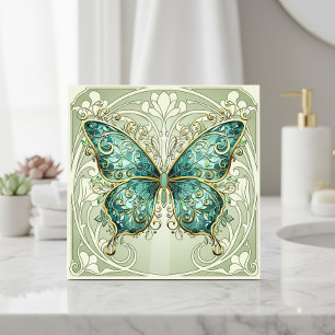 Azulejo Borboleta Art Nouveau #1 Verde Água ID1222