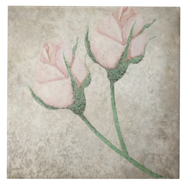 Azulejo Botânico envelhecido - Aqua e Osso V4 (Frente)