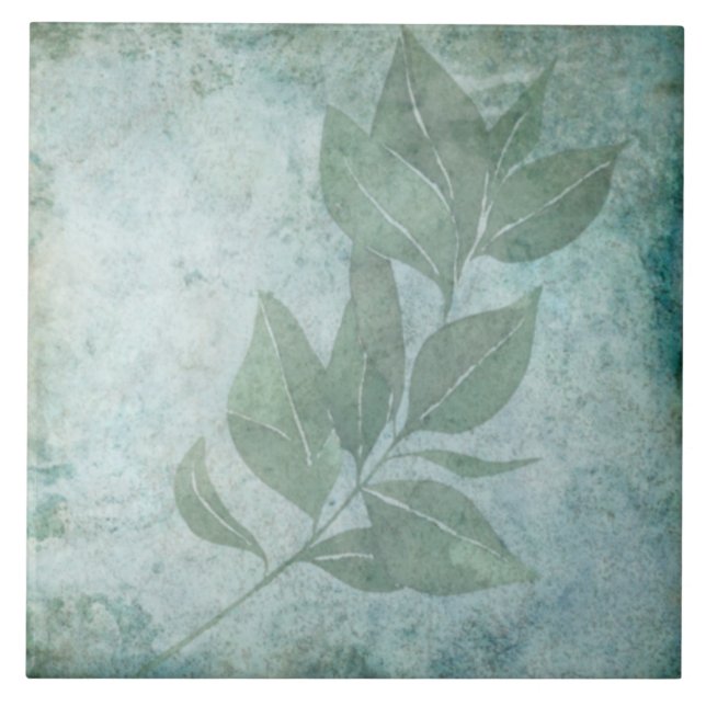 Azulejo Botânico Envelhecido - Aqua e Osso V6 (Frente)