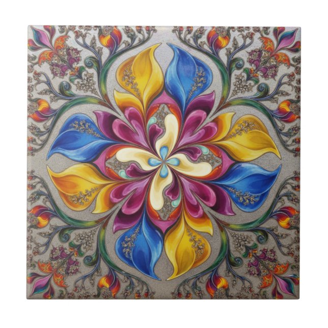 Azulejo Botânico Flora Encantada Esmeralda Dourado (Frente)