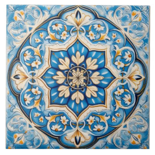 Azulejo - Branco Azul Bege Estilo Persa 