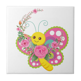 Azulejo Branco Floral Borboleta