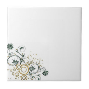Azulejo Branco Flores Azuis Douradas Floral