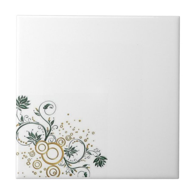 Azulejo Branco Flores Azuis Douradas Floral (Frente)
