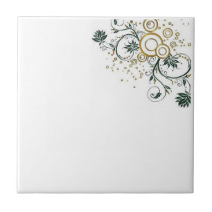 Azulejo Branco Flores Azuis Douradas Floral
