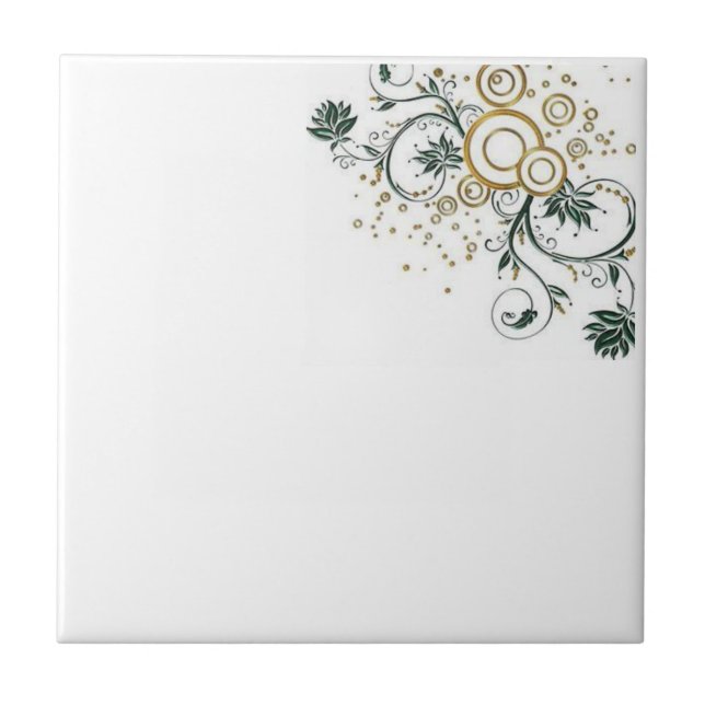 Azulejo Branco Flores Azuis Douradas Floral (Frente)