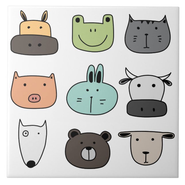 Azulejo - Cabeças Divertidas de Animais (Frente)