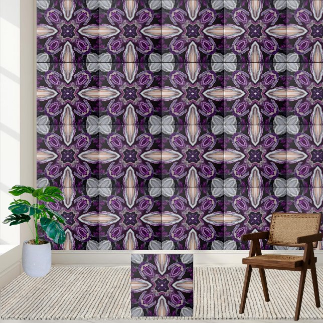 Azulejo Caleidoscópio Geodo Ametist (Amethyst Geode Kaleidoscope Tile)