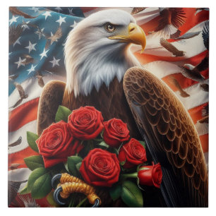 Azulejo Cerâmico Águia Patriótica Bandeira America