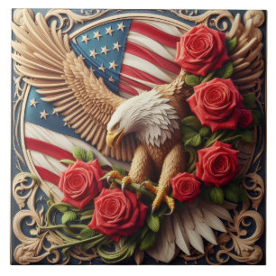 Azulejo Cerâmico Águia Patriótica Bandeira America