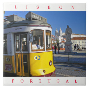 azulejo cerâmico amarelo de elétrico de Lisboa