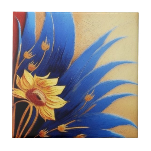 Azulejo cerâmico amarelo e azul (Frente)