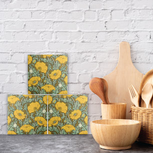 Azulejo Cerâmico Amarelo Vintage de Papoulas Verne
