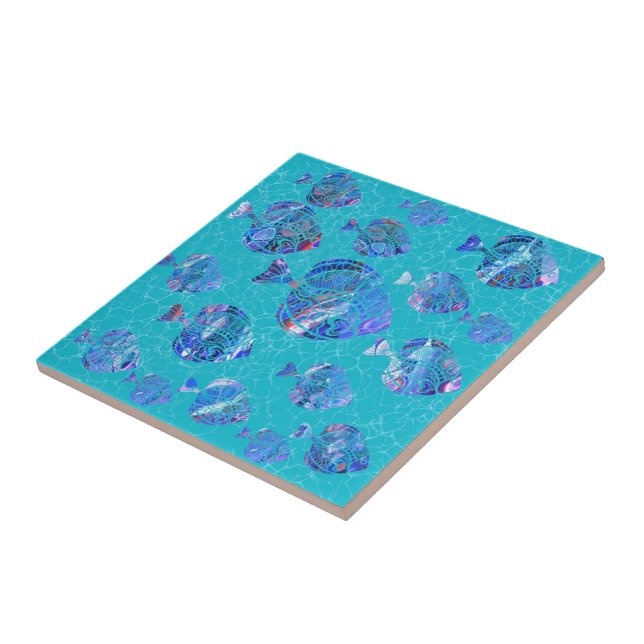 Azulejo Cerâmico Aqua Turquesa Peixes Azuis (Lateral)