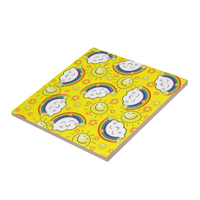 Azulejo cerâmico Arco-íris, Sol, Nuvens, Amarelo (Lateral)
