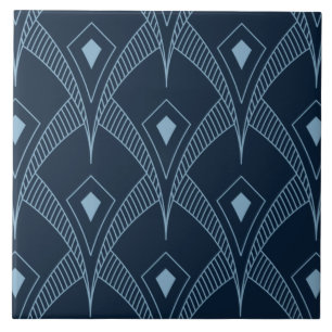 Azulejo cerâmico - Art Deco Fan Design Blue Design