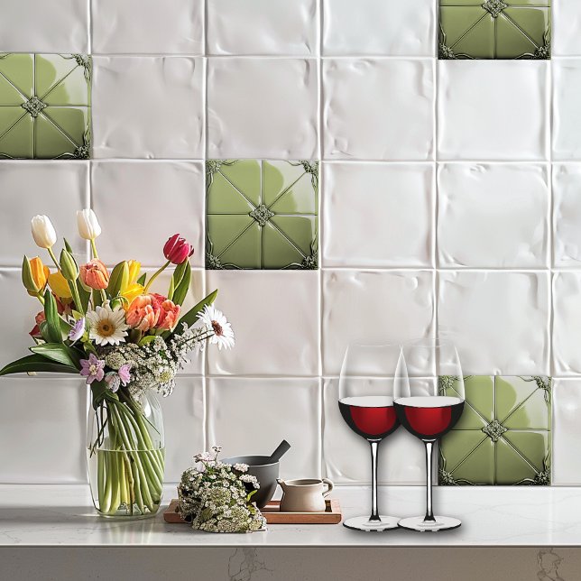 Azulejo Cerâmico Art Déco Verde Sálvia (Criador carregado)