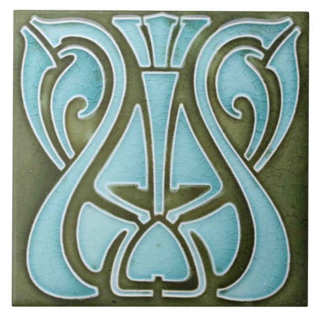 Azulejo cerâmico - Art Nouveau Design Teal Green (Frente)
