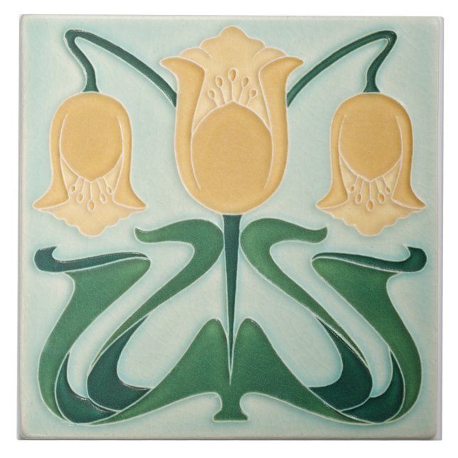 Azulejo cerâmico - Art Nouveau Floral Amarelo (Frente)