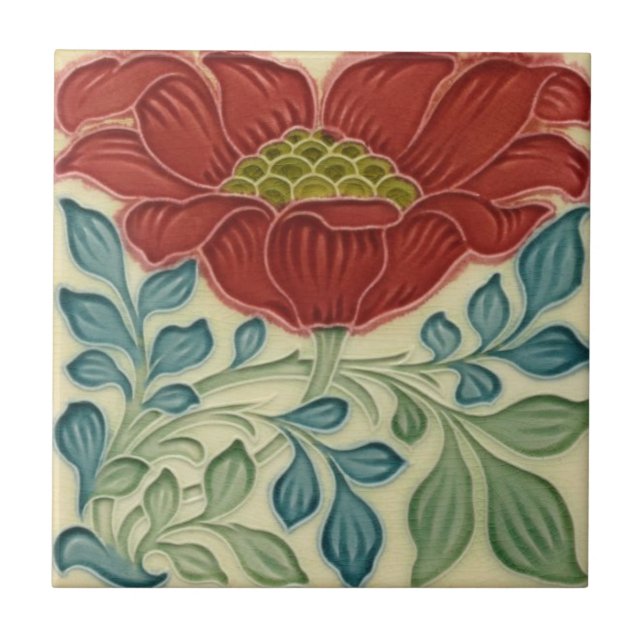 Azulejo cerâmico - Art Nouveau Floral Burnt Red (Frente)