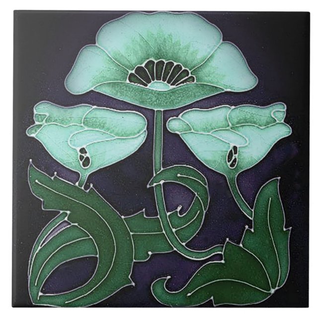 Azulejo cerâmico - Art Nouveau Floral Design (Frente)