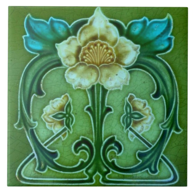 Azulejo cerâmico - Art Nouveau Floral Design Vinta (Frente)