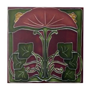 Azulejo cerâmico Art Nouveau Floral Vermelho Verde