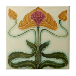 Azulejo cerâmico Art Nouveau - Flores