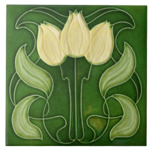 Azulejo Cerâmico Art Nouveau - Tulipas Brancas com